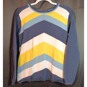 Melissa Paige Sweater Yellow Blue Stripe Bow Accent Long Sleeve Preppy Cozy L